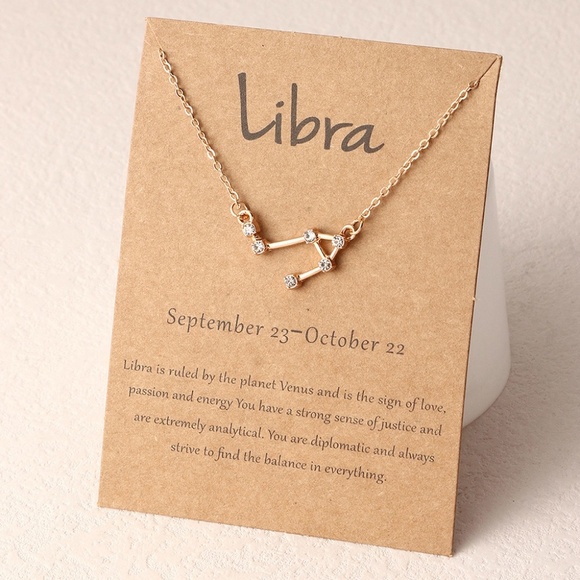 **LIBRA* Gold x Rhinestone Constellation Pattern Shape Fashion Necklace - Picture 1 of 1